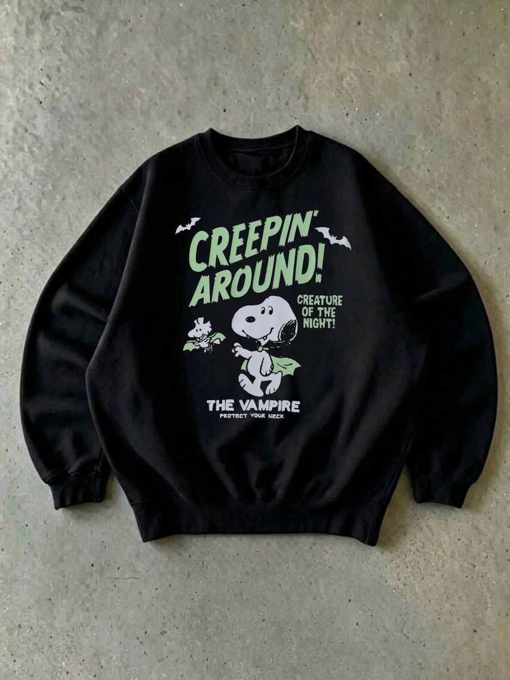 Black 'Creepin' Around' Peanuts Snoopy Halloween The Vampire Graphic Sweatshirt